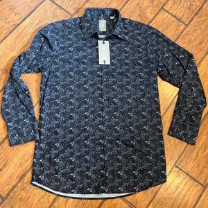 NWT Stacy Adams men’s Large button down shirt paisley print blue black soft